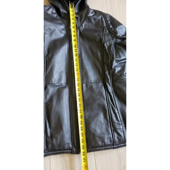 Wilsons Leather Jacket Womens XL Black Faux Fur Lined Hooded Coat Y2K Goth Moto - Picture 7 of 11